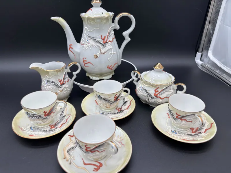 Vintage Moriage Dragonware Tea Set with Lithophane Sake Cups – - Mixed Treasures Auction | Ocean Bid Auction