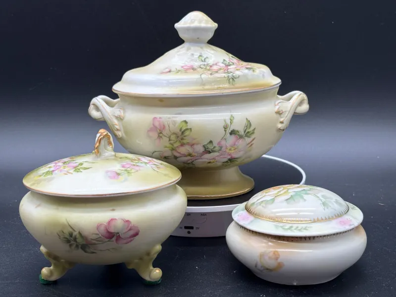 Elegant Antique Hand-Painted Nippon Porcelain Lot – 3 Floral Lidded - Mixed Treasures Auction | Ocean Bid Auction