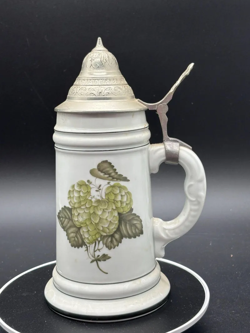 🍺✨ Vintage German Beer Stein – HOPFIX Porcelain Insert – Pewter Lid ✨ - Mixed Treasures Auction | Ocean Bid Auction