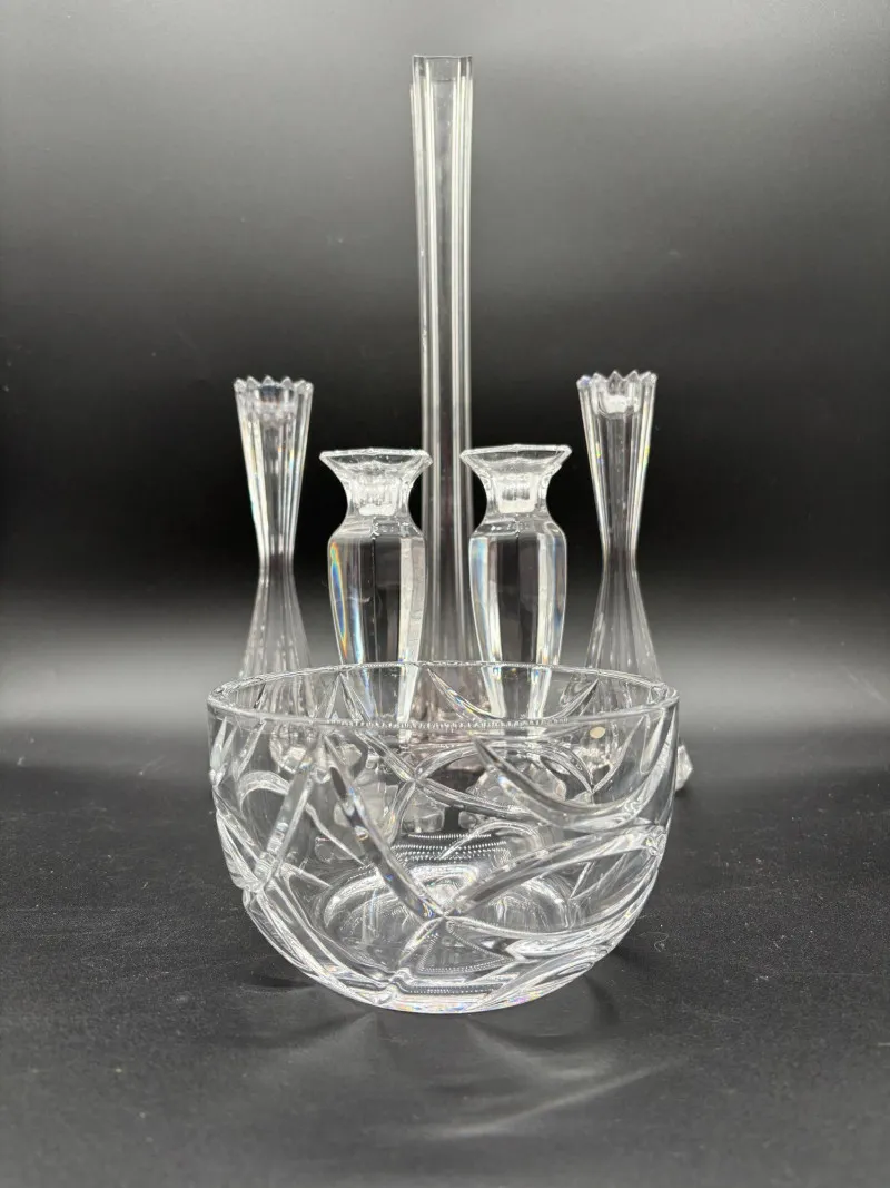 Crystal Decor Lot – Candle Holders, Cut Crystal Bowl & Tall Glass Vase - Mixed Treasures Auction | Ocean Bid Auction