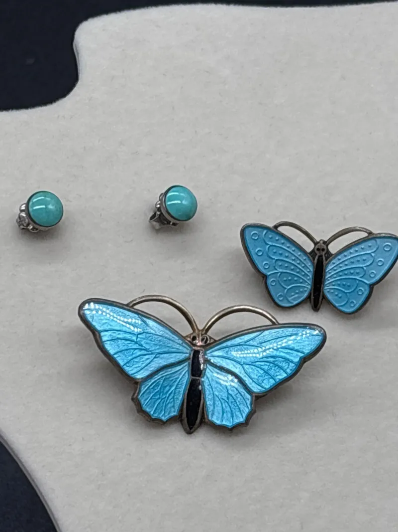 Sterling Silver Blue Enamel Butterfly Brooch & Earrings Set - Anacortes Estate Auction – Sterling Silver, Jewelry & Incredible Finds | Ocean Bid Auction