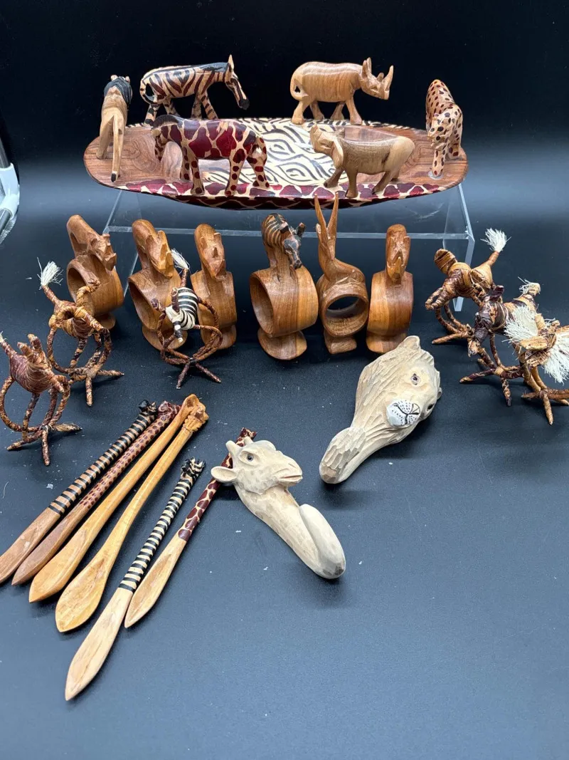 African Hand-Carved Decor Collection – Spoons, Napkin Rings & Animal - Anacortes Estate Auction – Sterling Silver, Jewelry & Incredible Finds | Ocean Bid Auction