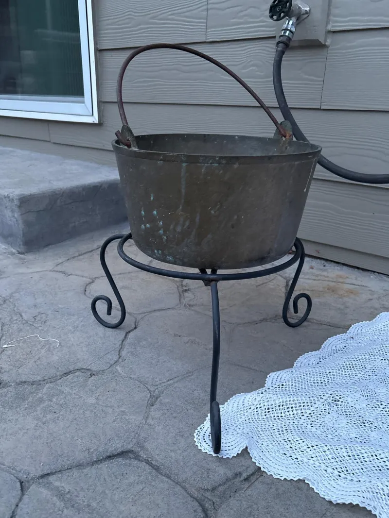 Vintage Heavy Cast Metal Cauldron Planter on Wrought Iron Stand - Anacortes Estate Auction – Sterling Silver, Jewelry & Incredible Finds | Ocean Bid Auction