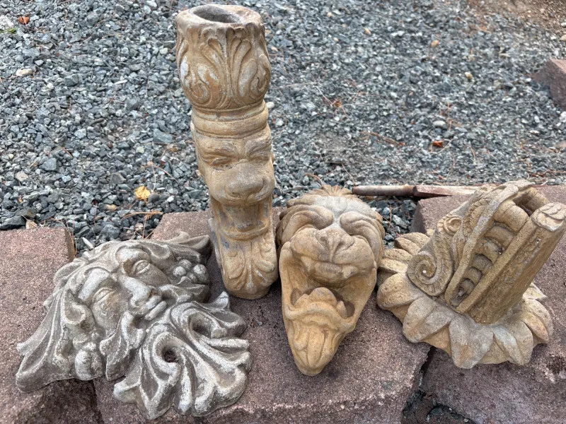 Cast Stone Garden Wall Faces & Decorative Candle Holder – 4 Pc Lot - Anacortes Estate Auction – Sterling Silver, Jewelry & Incredible Finds | Ocean Bid Auction