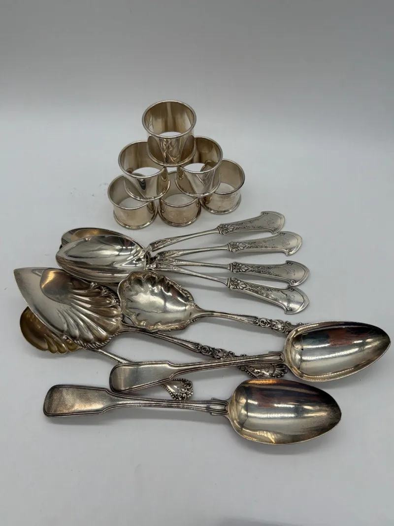 Sterling Silver Flatware Serving Pieces & Napkin Rings Estate Lot - Anacortes Estate Auction – Sterling Silver, Jewelry & Incredible Finds | Ocean Bid Auction
