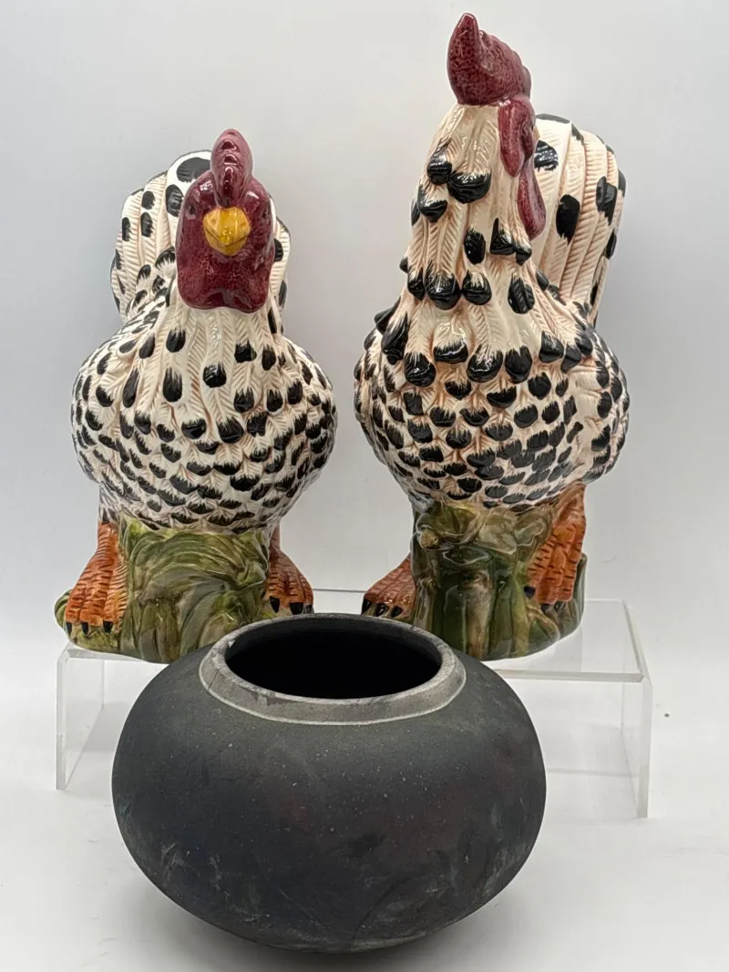 Decorative Ceramic Rooster & Hen with Handcrafted Pottery Bowl - Anacortes Estate Auction – Sterling Silver, Jewelry & Incredible Finds | Ocean Bid Auction