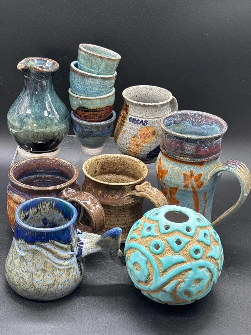 Studio Pottery Sake Set, Flower Frog & Handcrafted Ceramics - Anacortes Estate Auction – Sterling Silver, Jewelry & Incredible Finds | Ocean Bid Auction