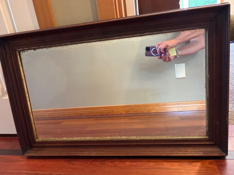 Antique Walnut Wall Mirror w/ Original Glass – 30" x 39" - Anacortes Estate Auction – Sterling Silver, Jewelry & Incredible Finds | Ocean Bid Auction
