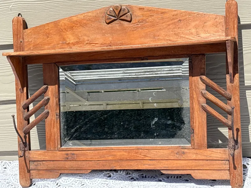 Antique Arts & Crafts Hall Mirror with Coat Hooks - Anacortes Estate Auction – Sterling Silver, Jewelry & Incredible Finds | Ocean Bid Auction