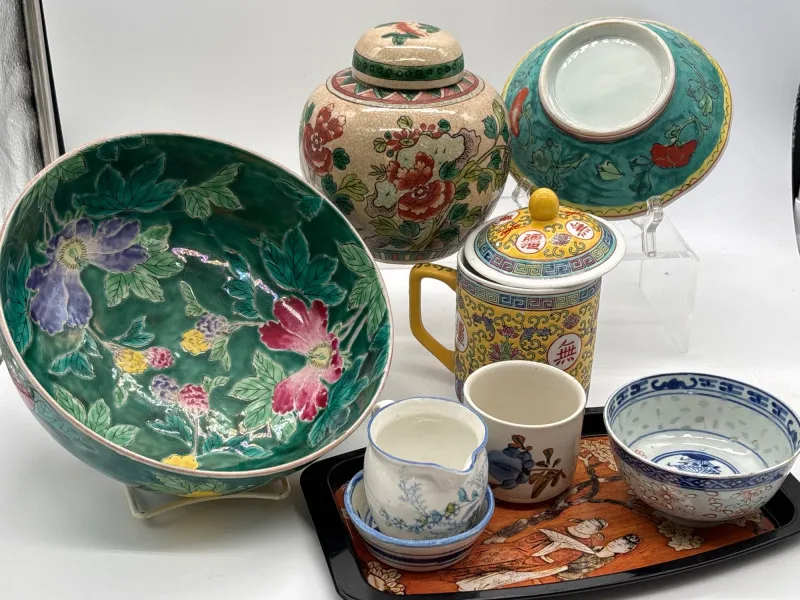 Asian Decorative Porcelain Collection with Tray - Anacortes Estate Auction – Sterling Silver, Jewelry & Incredible Finds | Ocean Bid Auction