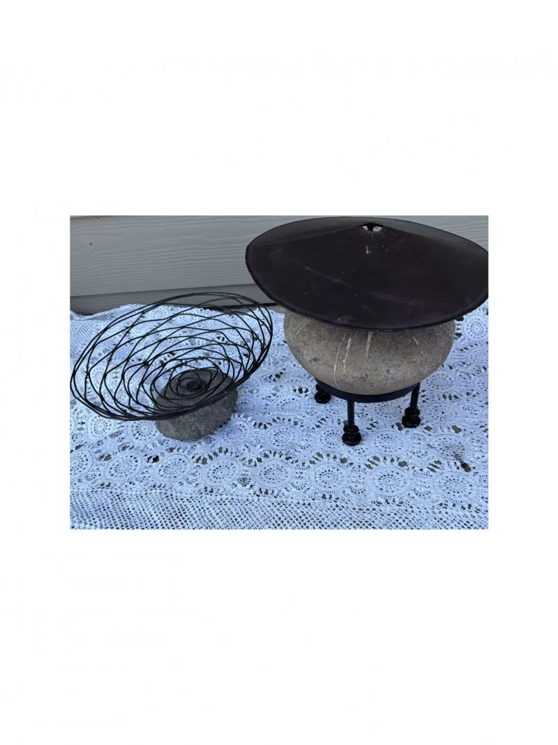 Studio Pottery Candle Holder & Sculptural Wire Basket Décor Set - Anacortes Estate Auction – Sterling Silver, Jewelry & Incredible Finds | Ocean Bid Auction
