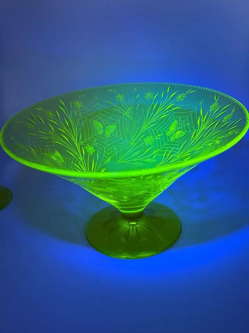 Glowing Uranium Glass Collection – Butterfly Bowl & Candleholders! - Anacortes Estate Auction – Sterling Silver, Jewelry & Incredible Finds | Ocean Bid Auction