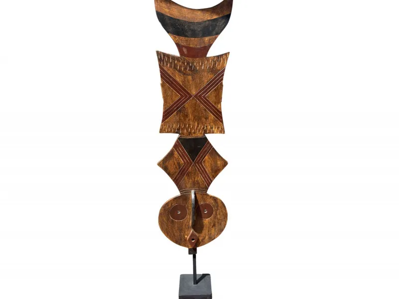 Large Tribal Style Wooden Sculpture on Metal Stand - Anacortes Estate Auction – Sterling Silver, Jewelry & Incredible Finds | Ocean Bid Auction