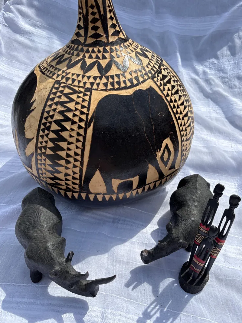 African Tribal Decor Group with Large Gourd Vessel & Carvings - Anacortes Estate Auction – Sterling Silver, Jewelry & Incredible Finds | Ocean Bid Auction