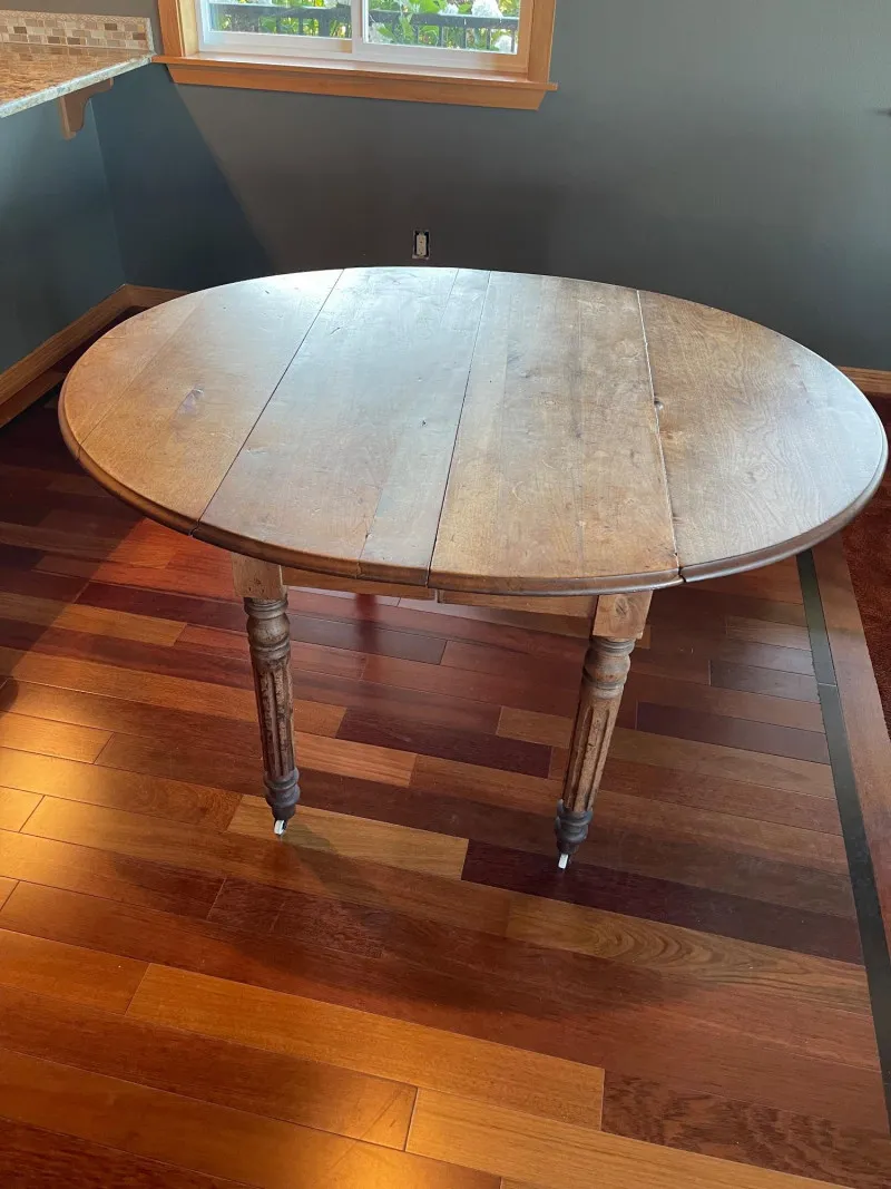 Antique Drop Leaf Farm Table on Porcelain Casters 58" Extended - Anacortes Estate Auction – Sterling Silver, Jewelry & Incredible Finds | Ocean Bid Auction