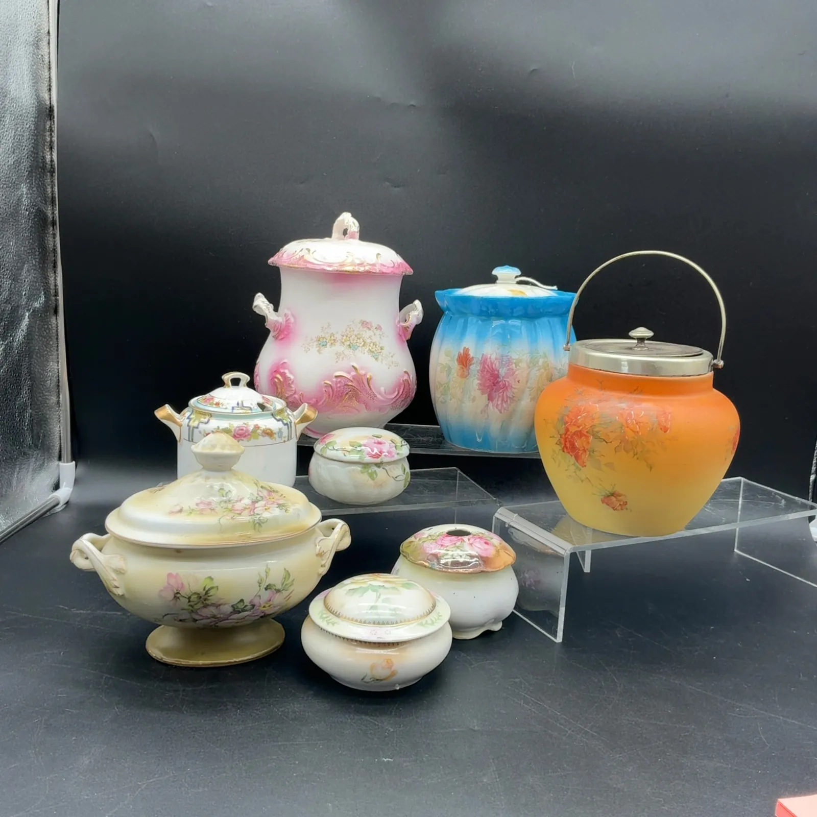 8-Piece Nippon Floral Porcelain Jar and Box Lot