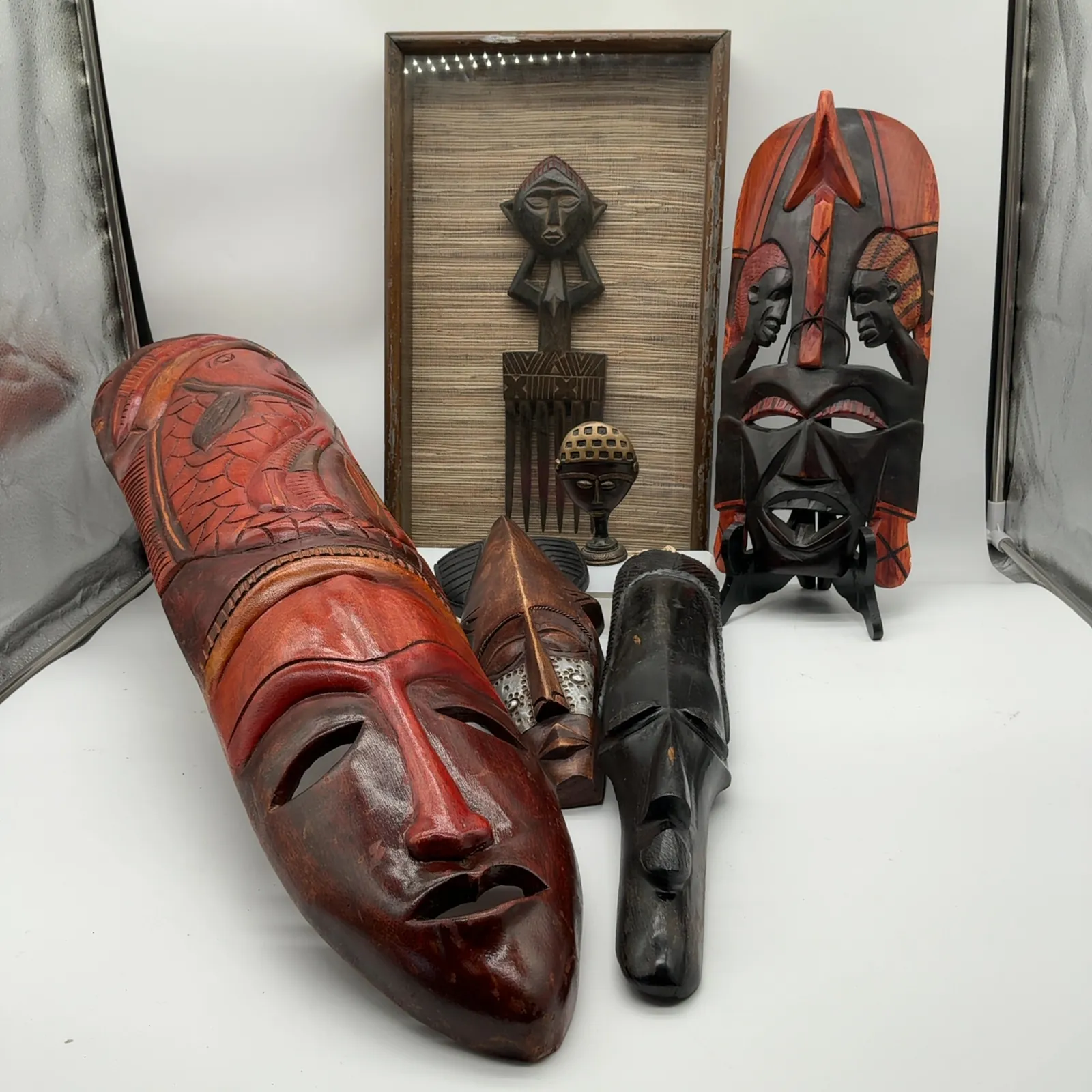 Framed Carved Fertility Comb Figural Folk Art