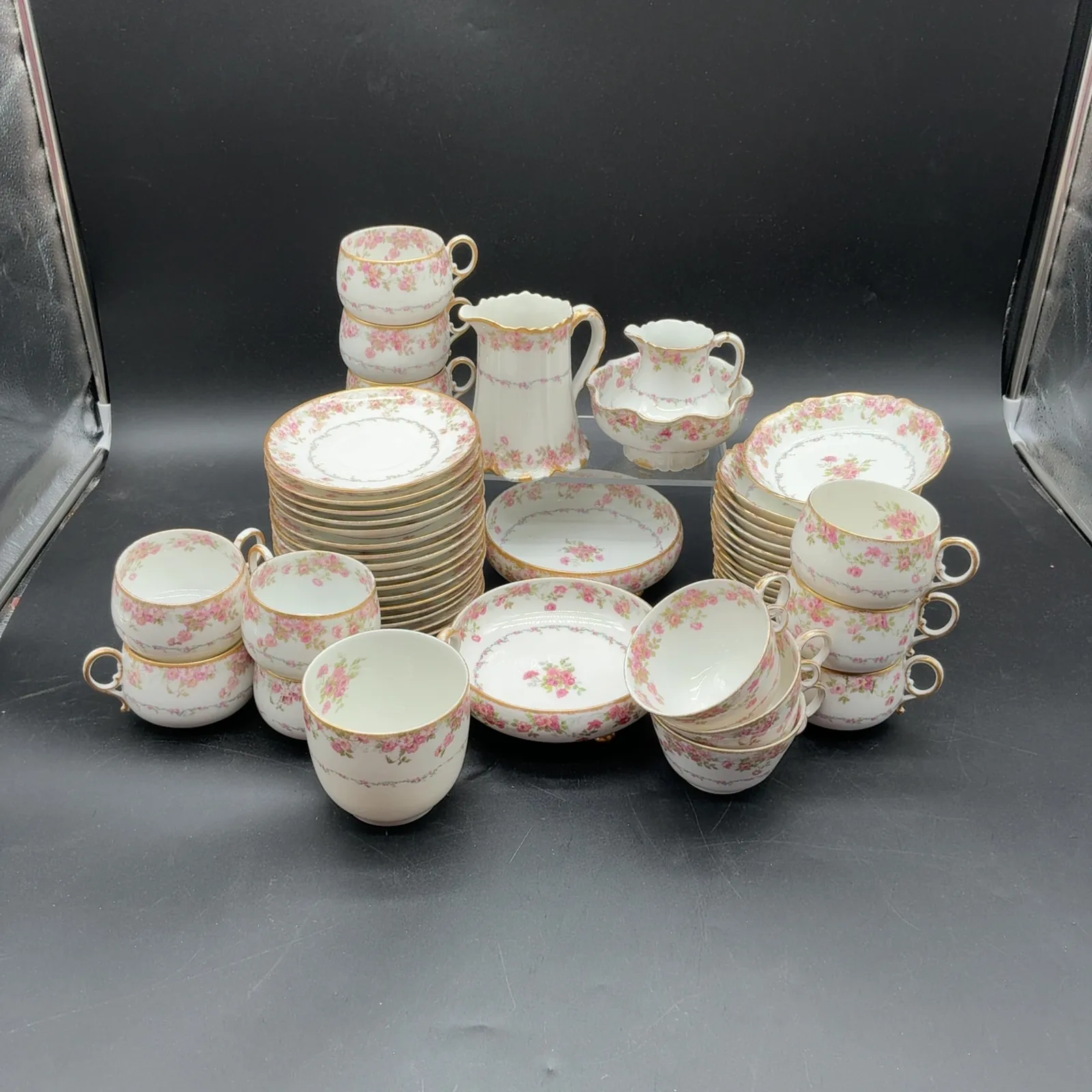 GDA France Pink Floral Tea Set & Dessert Service