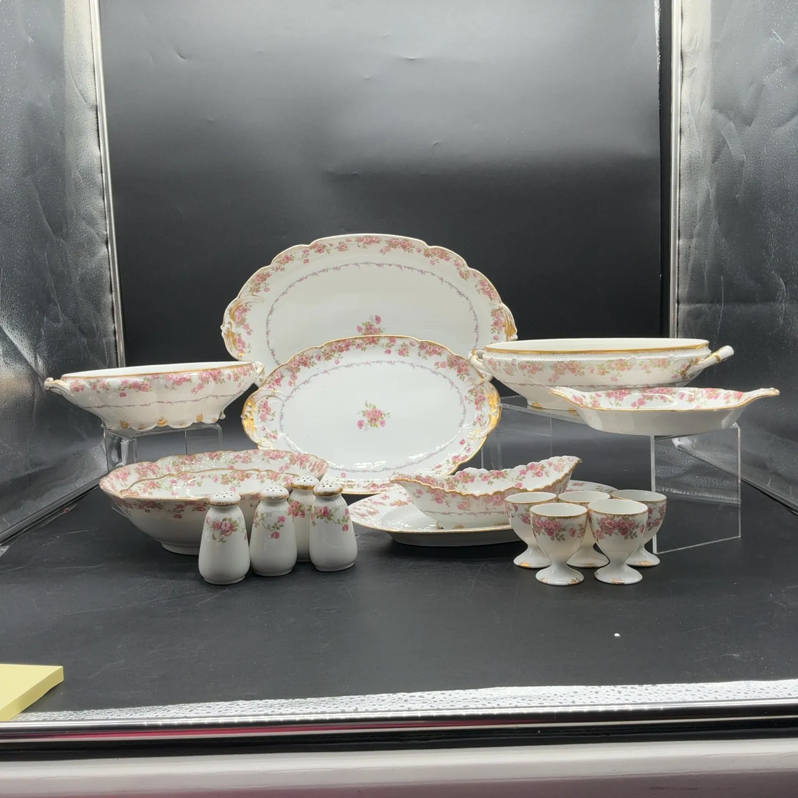 Pink Rose Floral Porcelain Serving Ware Lot