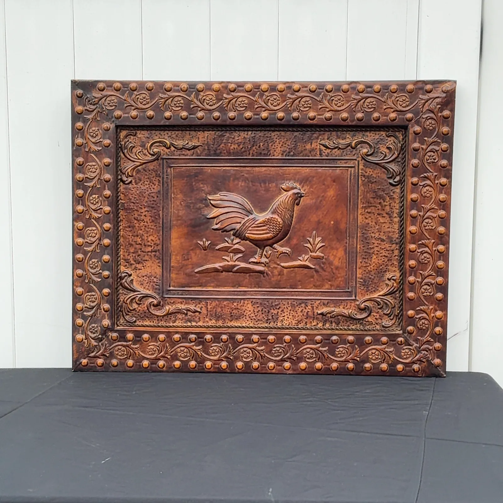 Embossed Copper-Tone Rooster Wall Panel 32.5 x 25.5