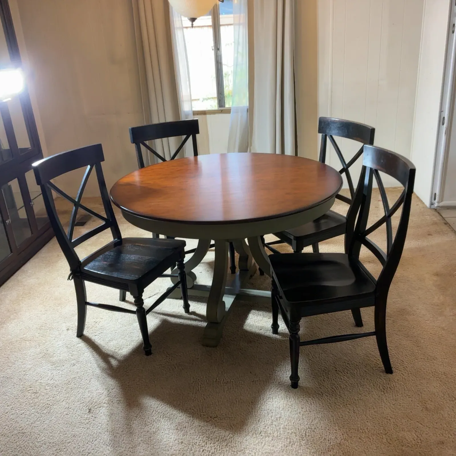 Round Wood Dining Table and 4 Chair Set