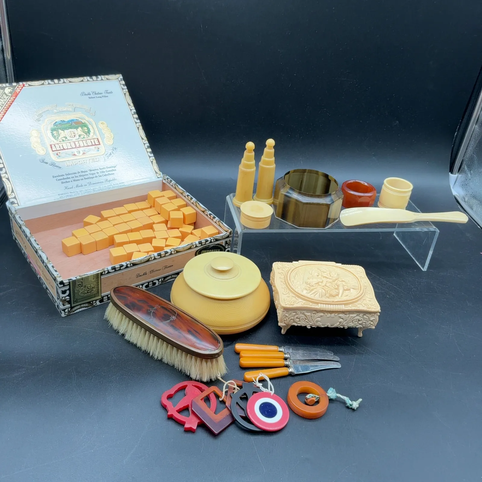 Vintage Dresser Accessories and Game Pieces Lot
