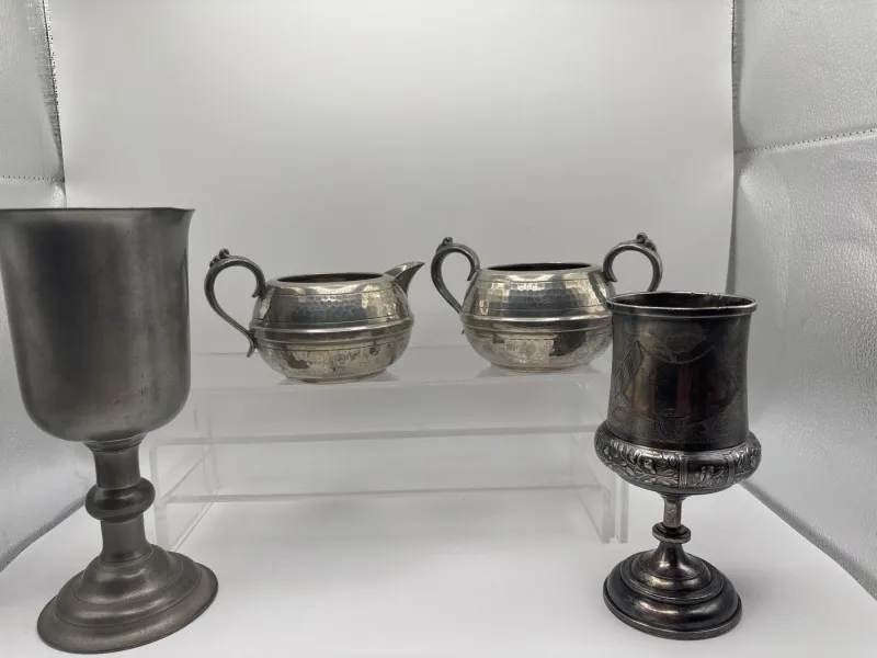 Vintage Pewter Goblets & Sheffield Creamer Sugar Bowl Lot - Spring Treasure Auction – Vintage Finds & New-In-Box Surprises. | Ocean Bid Auction