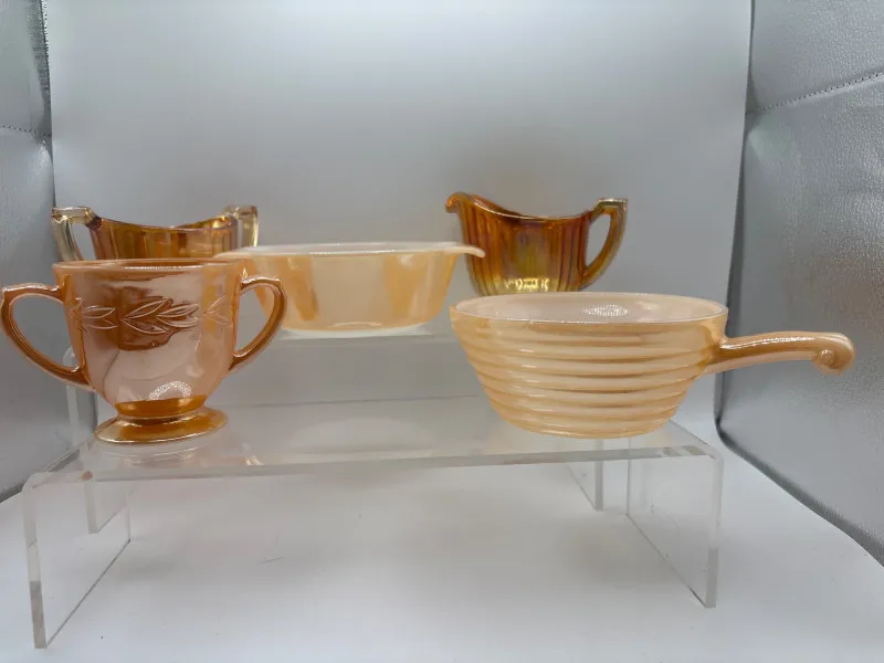 Fire-King Primrose Peach Lustre Sugar Creamer & Glassware Lot - Spring Treasure Auction – Vintage Finds & New-In-Box Surprises. | Ocean Bid Auction