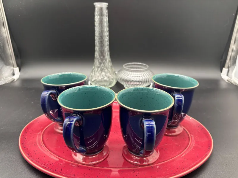 Cobalt Mugs, Red Platter, Glass Vase & Votive Holder - Spring Treasure Auction – Vintage Finds & New-In-Box Surprises. | Ocean Bid Auction