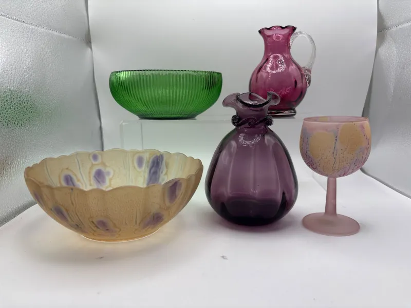 Vintage Art Glass Lot Bowls Vase Pitcher Goblet Iridescent Set - Spring Treasure Auction – Vintage Finds & New-In-Box Surprises. | Ocean Bid Auction