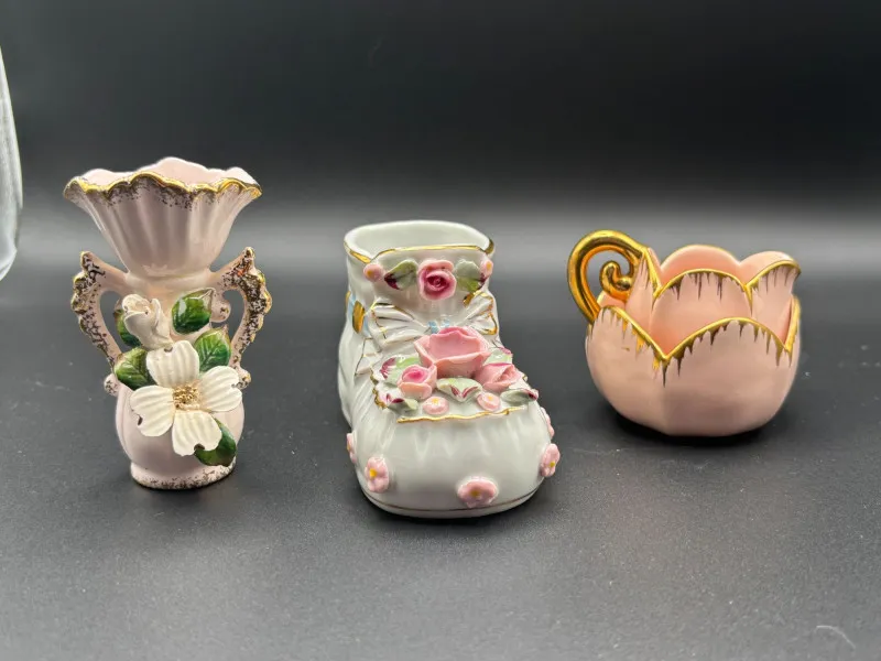 Vintage Porcelain mini Floral Vase, Shoe Planter & cream and sugar set - Spring Treasure Auction – Vintage Finds & New-In-Box Surprises. | Ocean Bid Auction