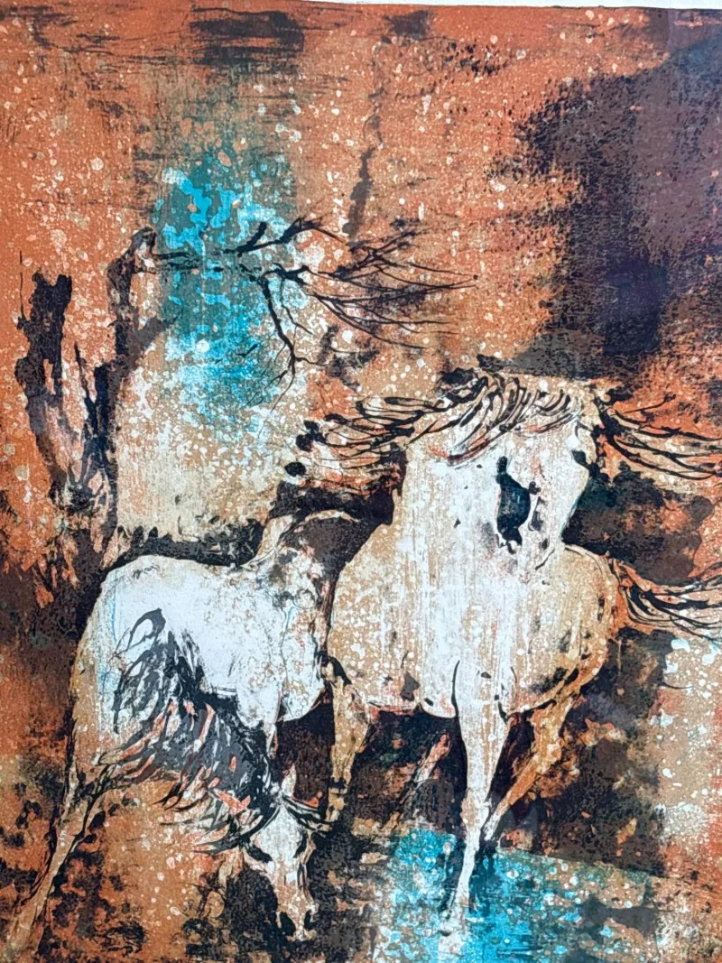 Leonard Framed Mixed Media Horse Art Embossed Signed - Spring Treasure Auction – Vintage Finds & New-In-Box Surprises. | Ocean Bid Auction