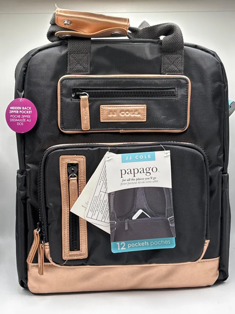 JJ Cole Papago Diaper Backpack Black w/ Copper Trim NWT 12 Pockets - Spring Treasure Auction – Vintage Finds & New-In-Box Surprises. | Ocean Bid Auction