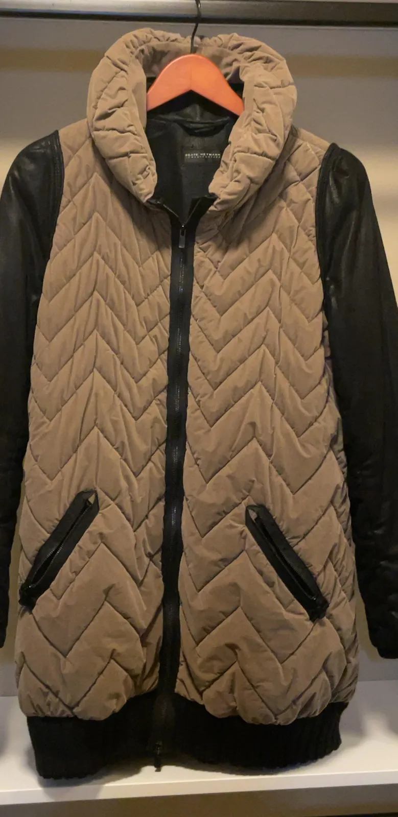 beate heymann puffer vest with leather sleeves