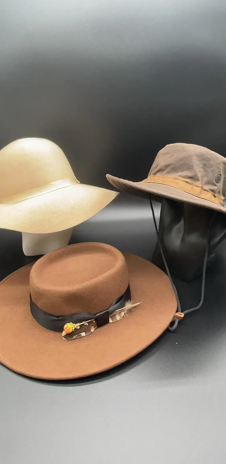 lot of 3 vintage hats with unique styles