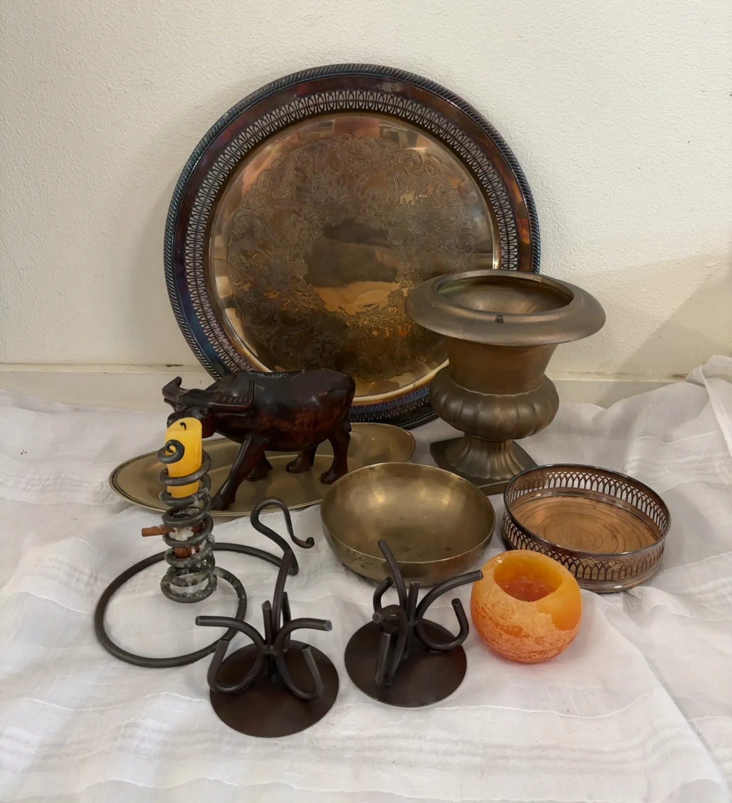 Brass & Metal Decor Collection with Bull, Tray & Candleholders - STERLING SILVER & JEWELRY! Anacortes Estate Auction – Part 2 | Ocean Bid Auction