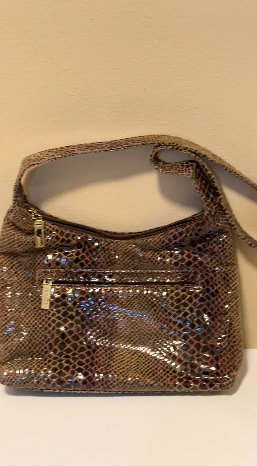 Bags by Pinky Genuine Leather Snake-Print Hobo Bag