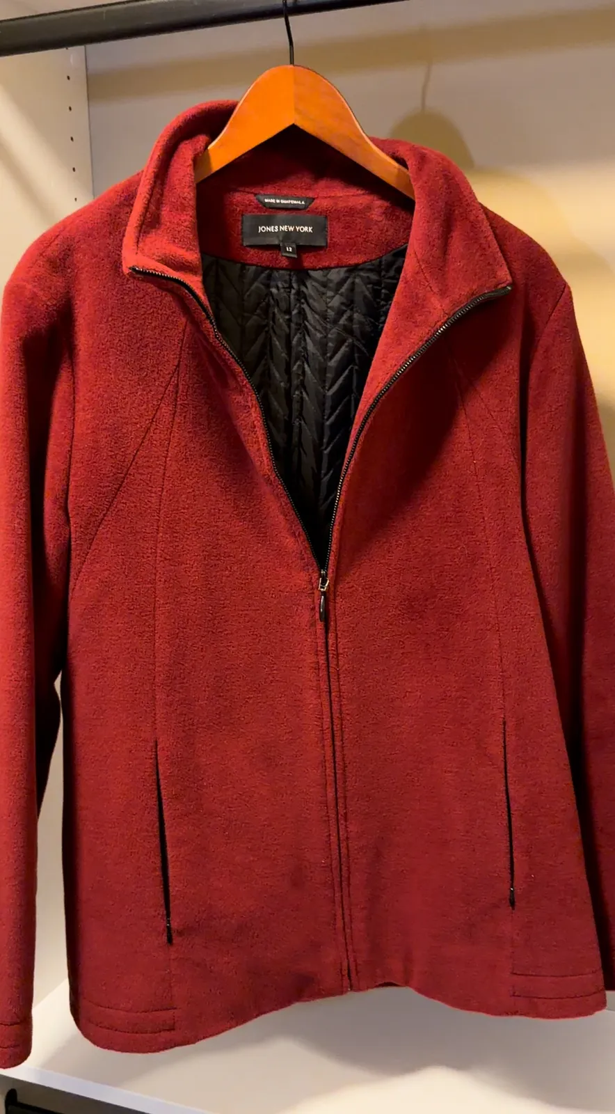Jones New York Women's Fleece Jacket Size 12 Burgundy