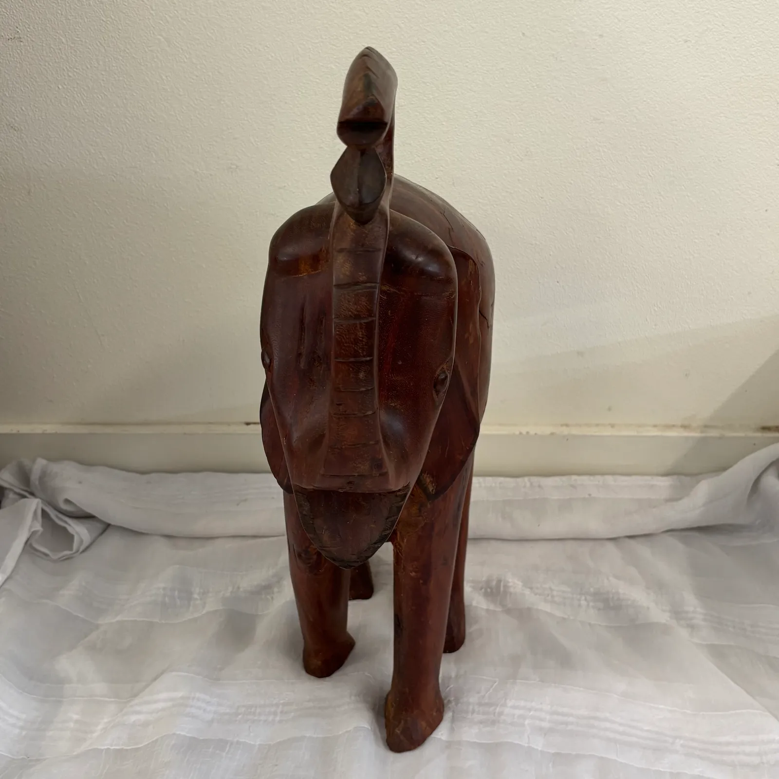 carved wooden elephant statue 22x20.5 inches