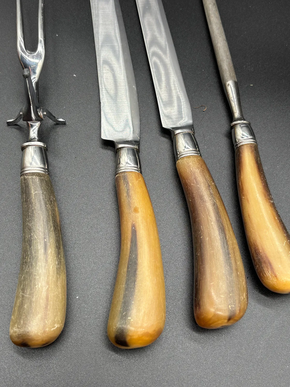 vintage five-piece carving set with metal blades
