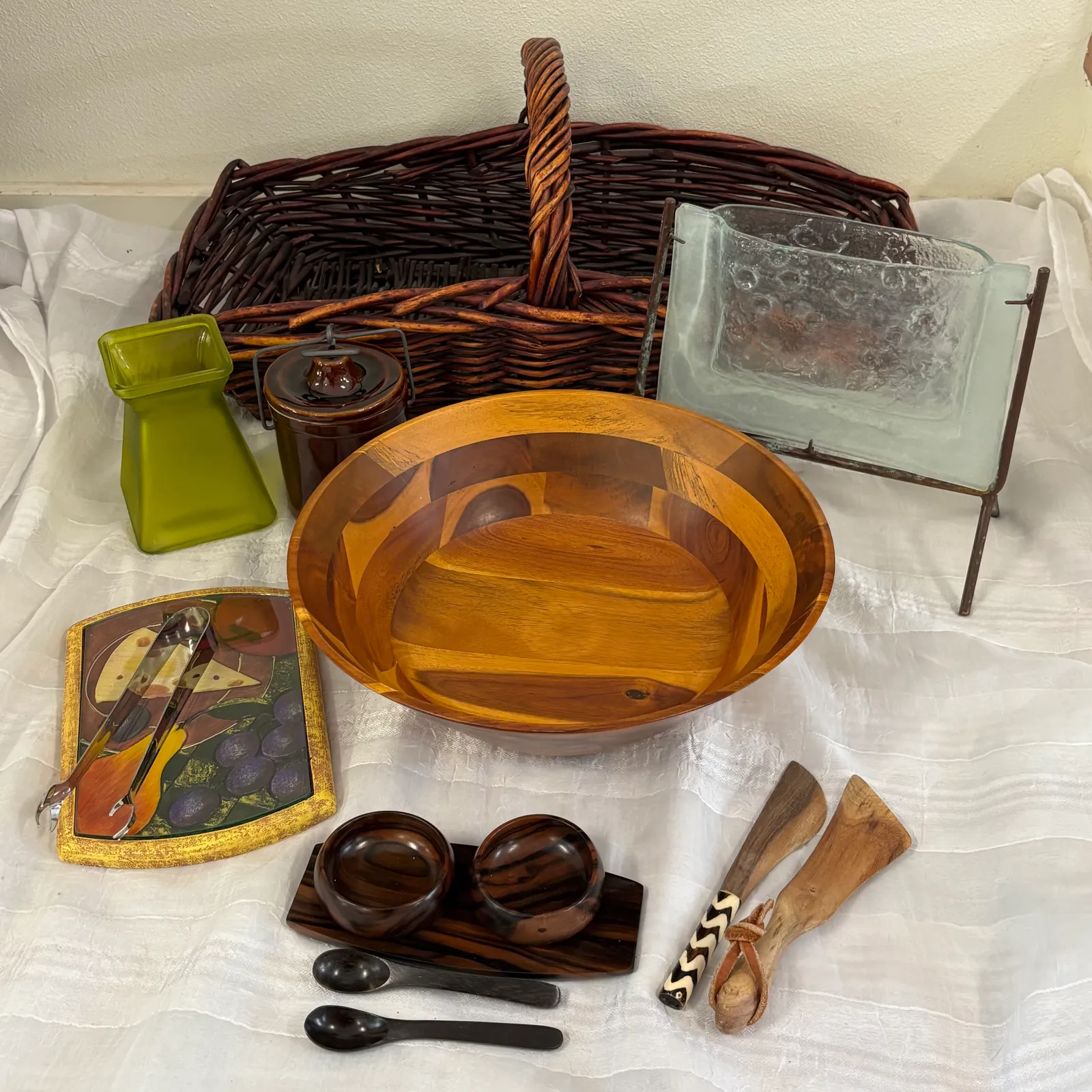 Wine Cheese Serving Collection Wood Glass Wicker