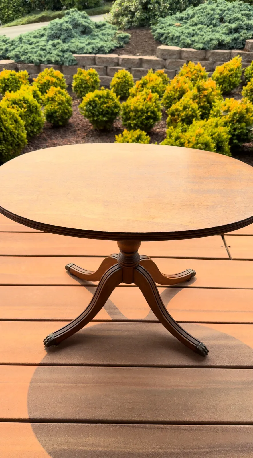 round wooden table tripod base