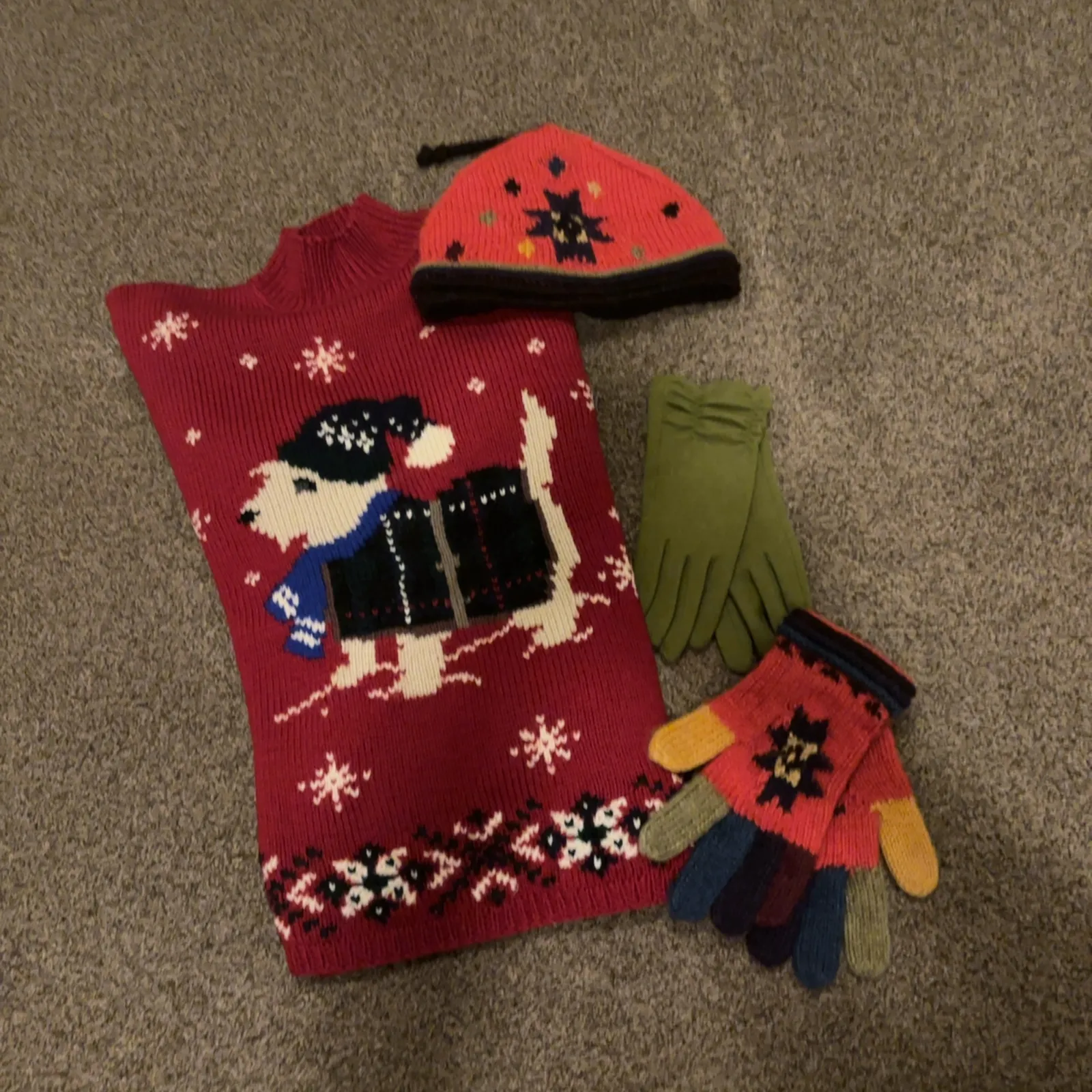 Wool Penguin Sweater Hat and Gloves Winter Lot