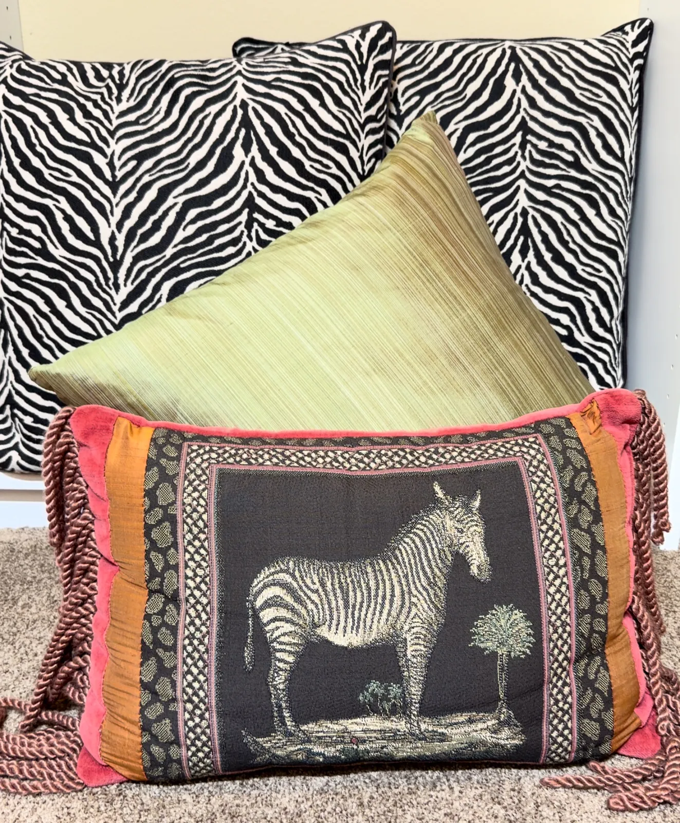 Set of 4 Zebra Print Decorative Throw Pillows